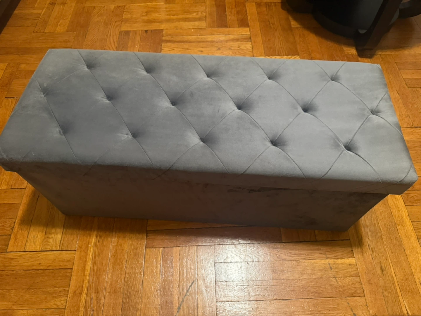 Gray Tufted Storage Ottoman Bench