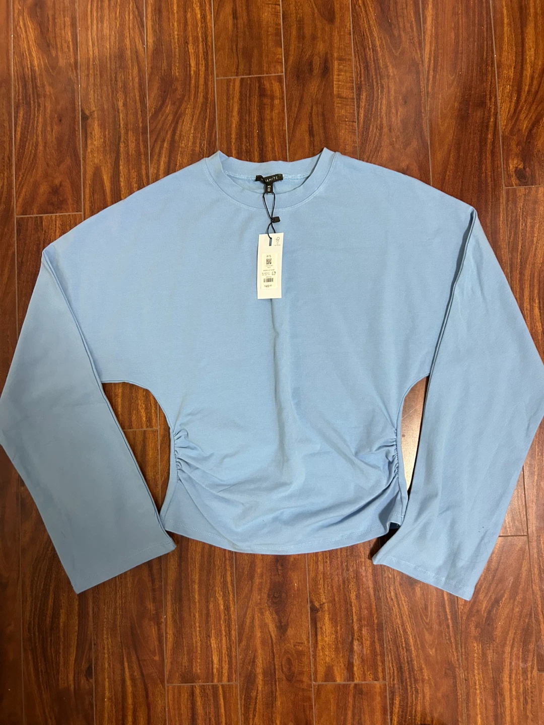 Dynamite Blue Long Sleeve Ruched Top