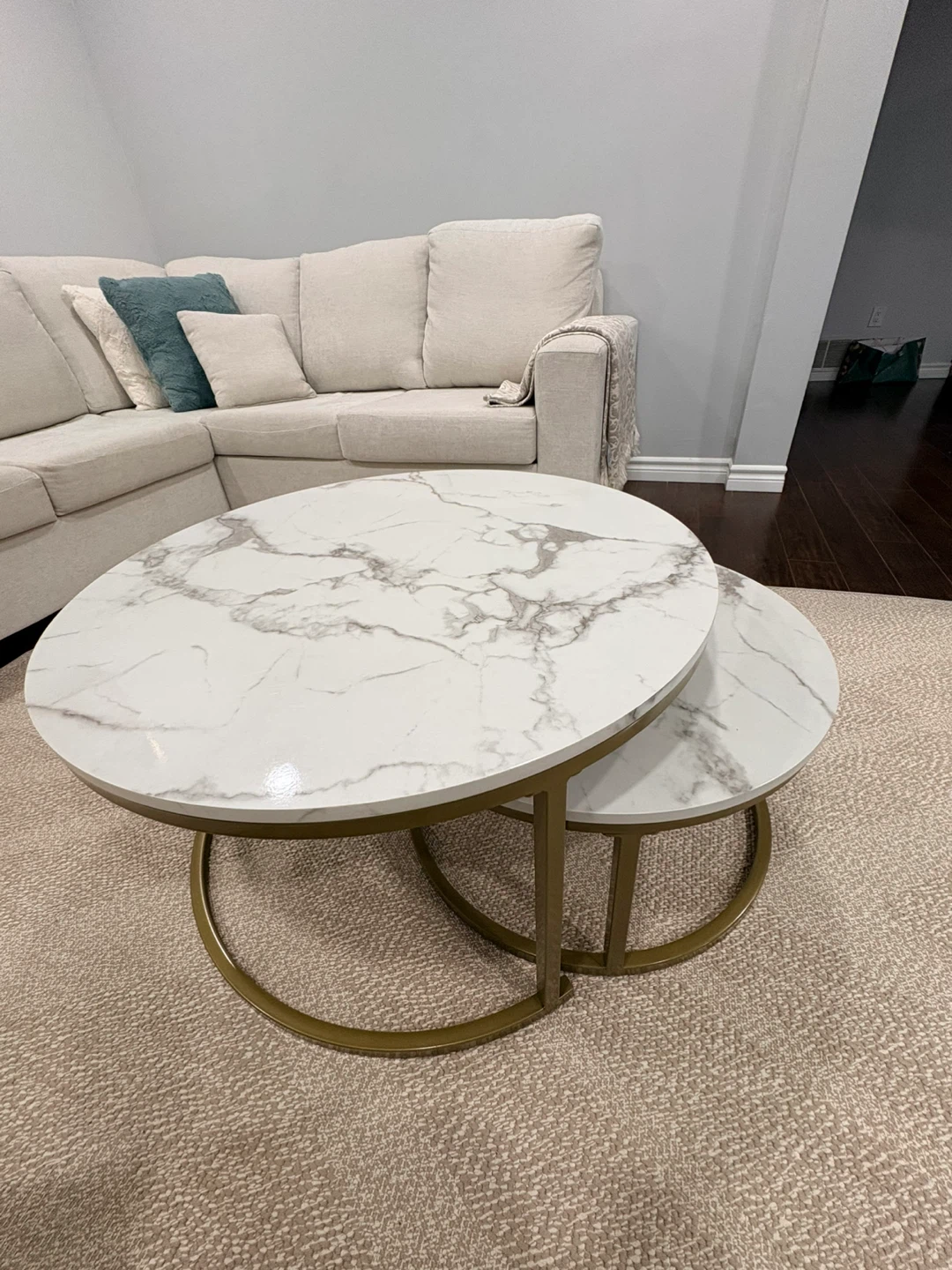 Set of 2 Nested Coffee Tables - White Marble Look