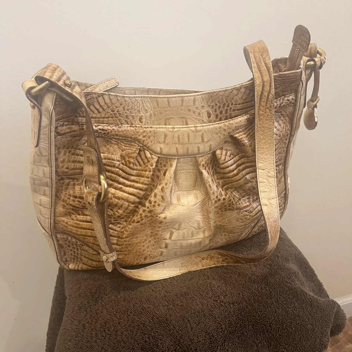 Brahmin Croc Embossed Leather Shoulder Bag