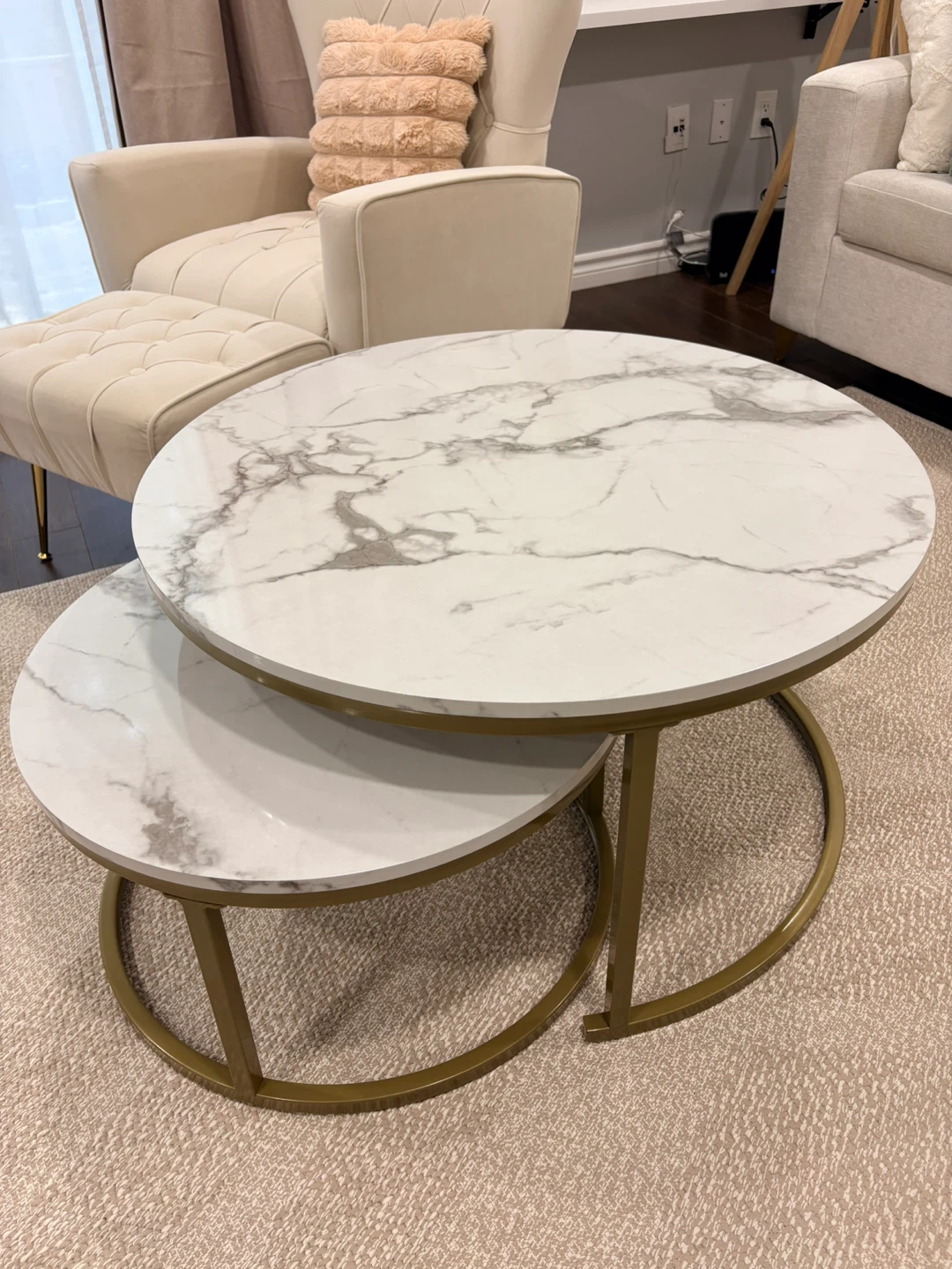 Set of 2 Nested Coffee Tables - White Marble Look - photo 2