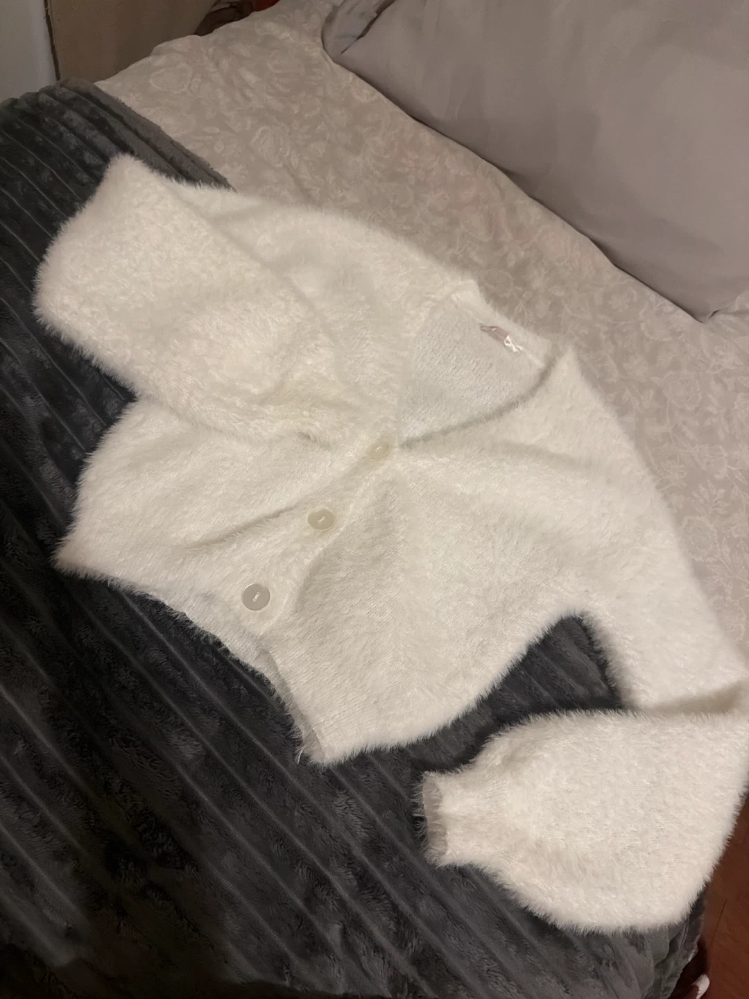 White Fuzzy Cardigan Sweater