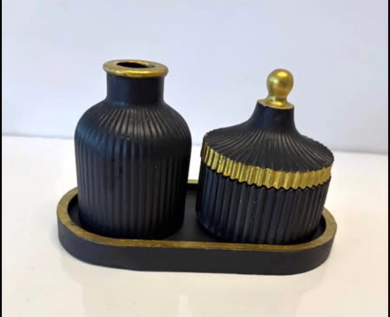 Handmade black & Gold Trinket Set
