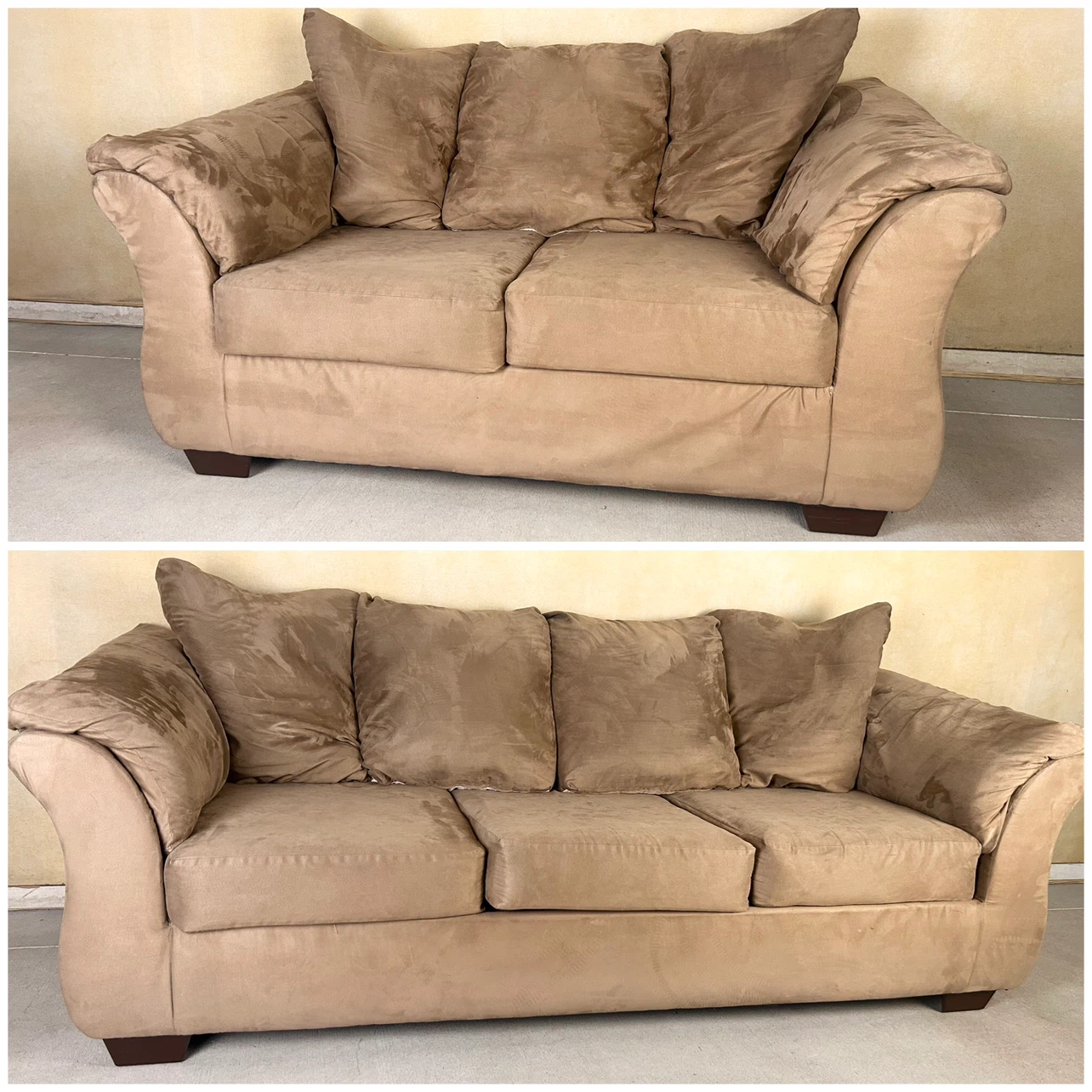 DELIVERY AVAILABLE! LIGHT BROWN MICROFIBER SOFA SET FOR $400!