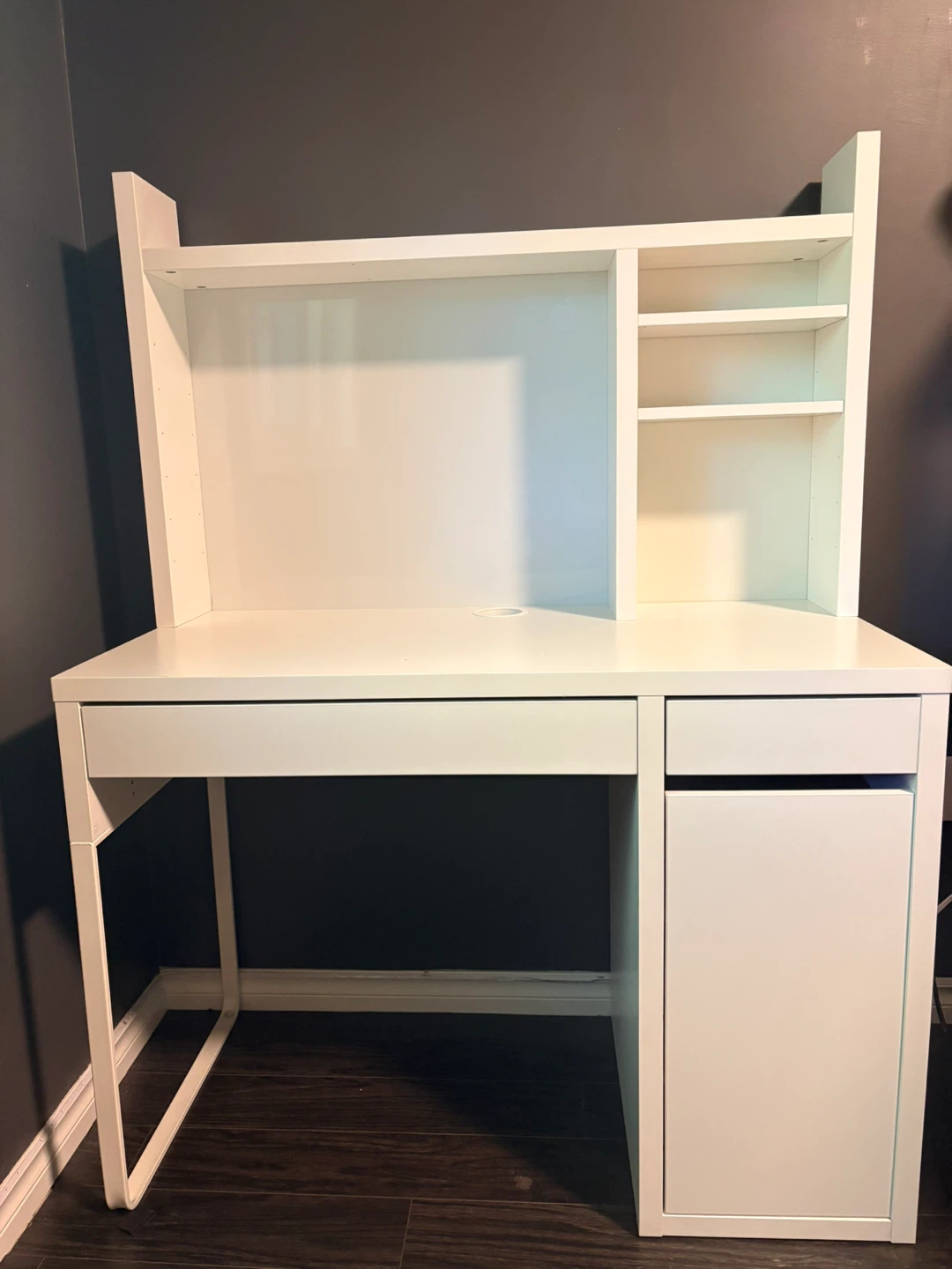 White IKEA MICKE Desk with Hutch