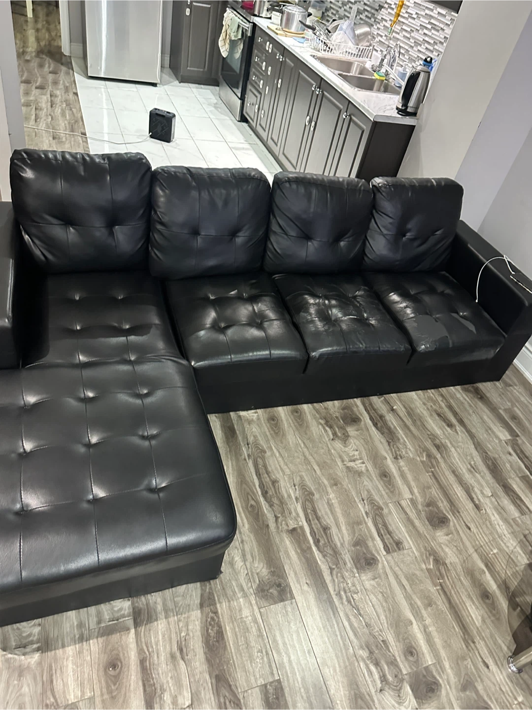 Black Faux Leather Sectional Sofa