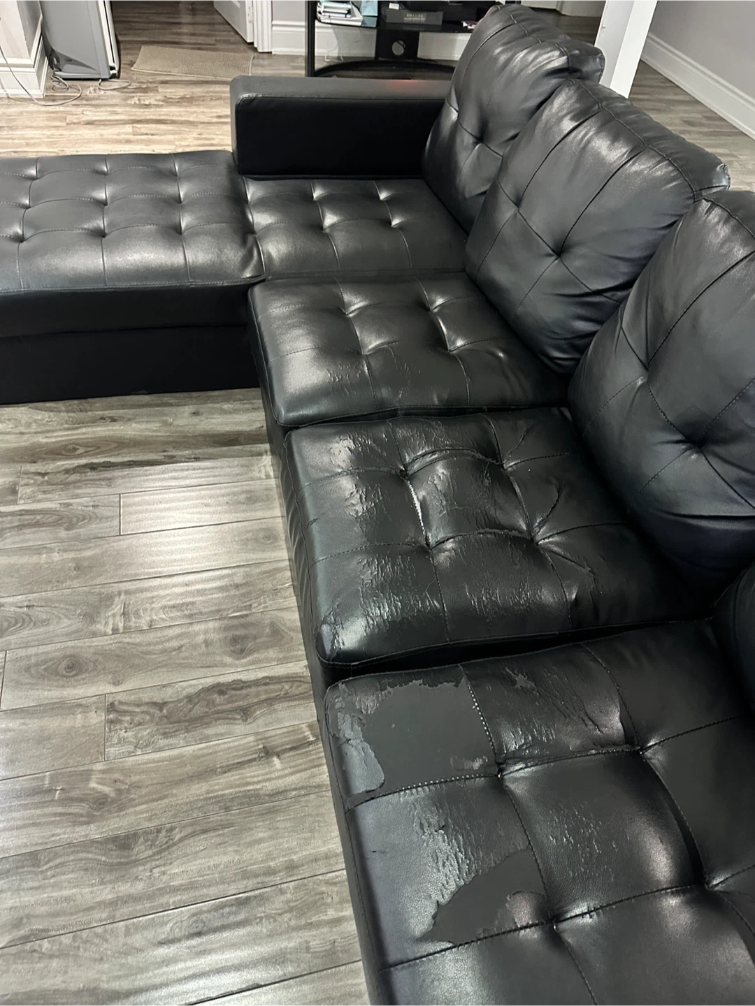 Black Faux Leather Sectional Sofa - photo 2