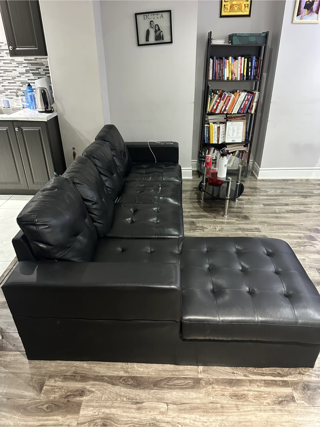 Black Faux Leather Sectional Sofa - photo 3