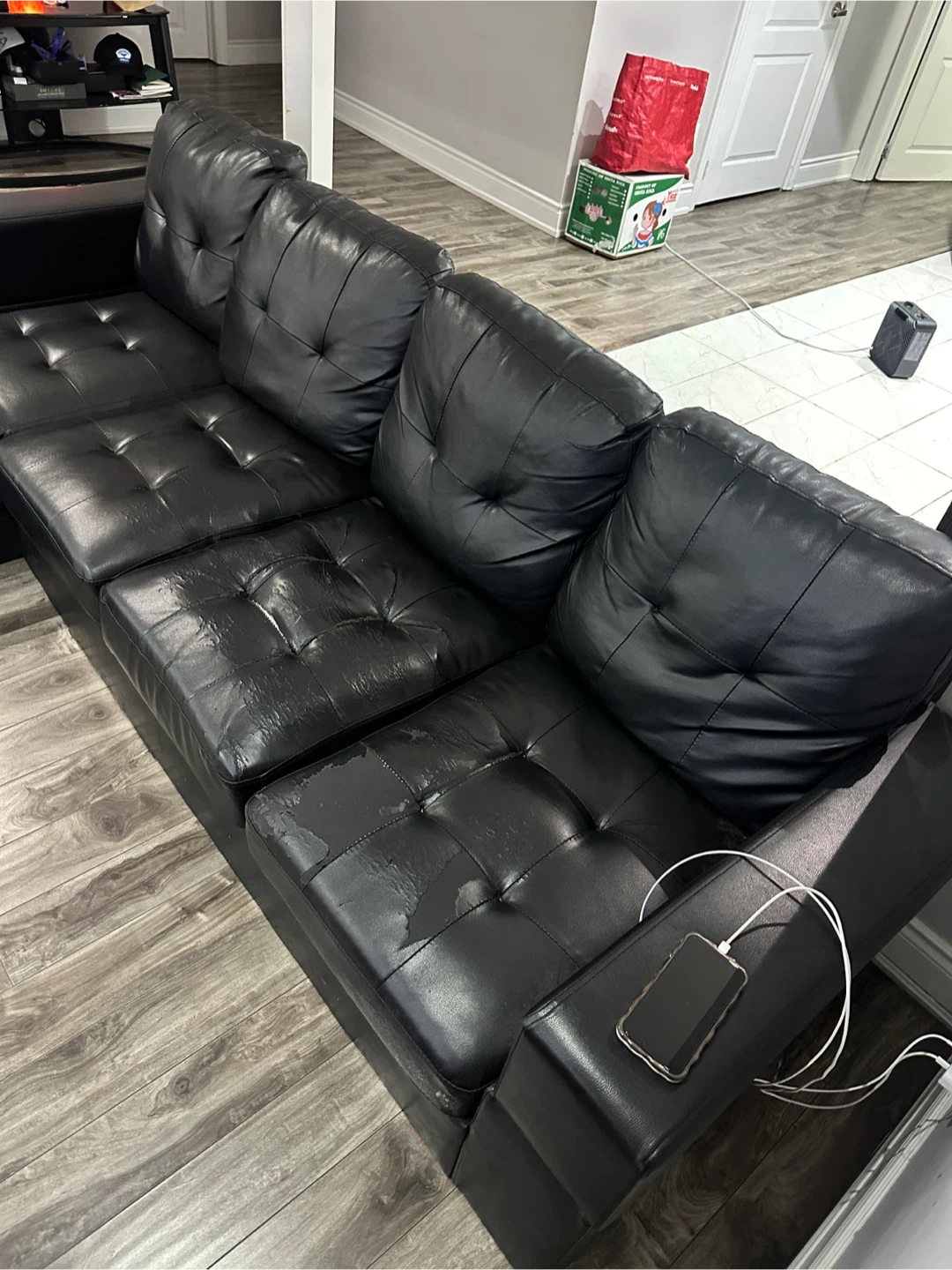 Black Faux Leather Sectional Sofa - photo 4