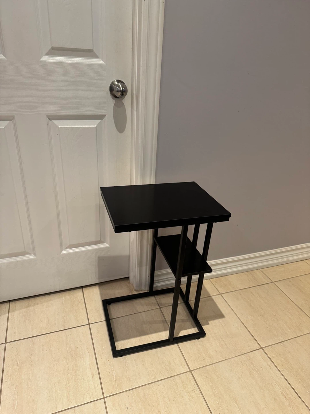 Black C-Shape Side Table with Shelf