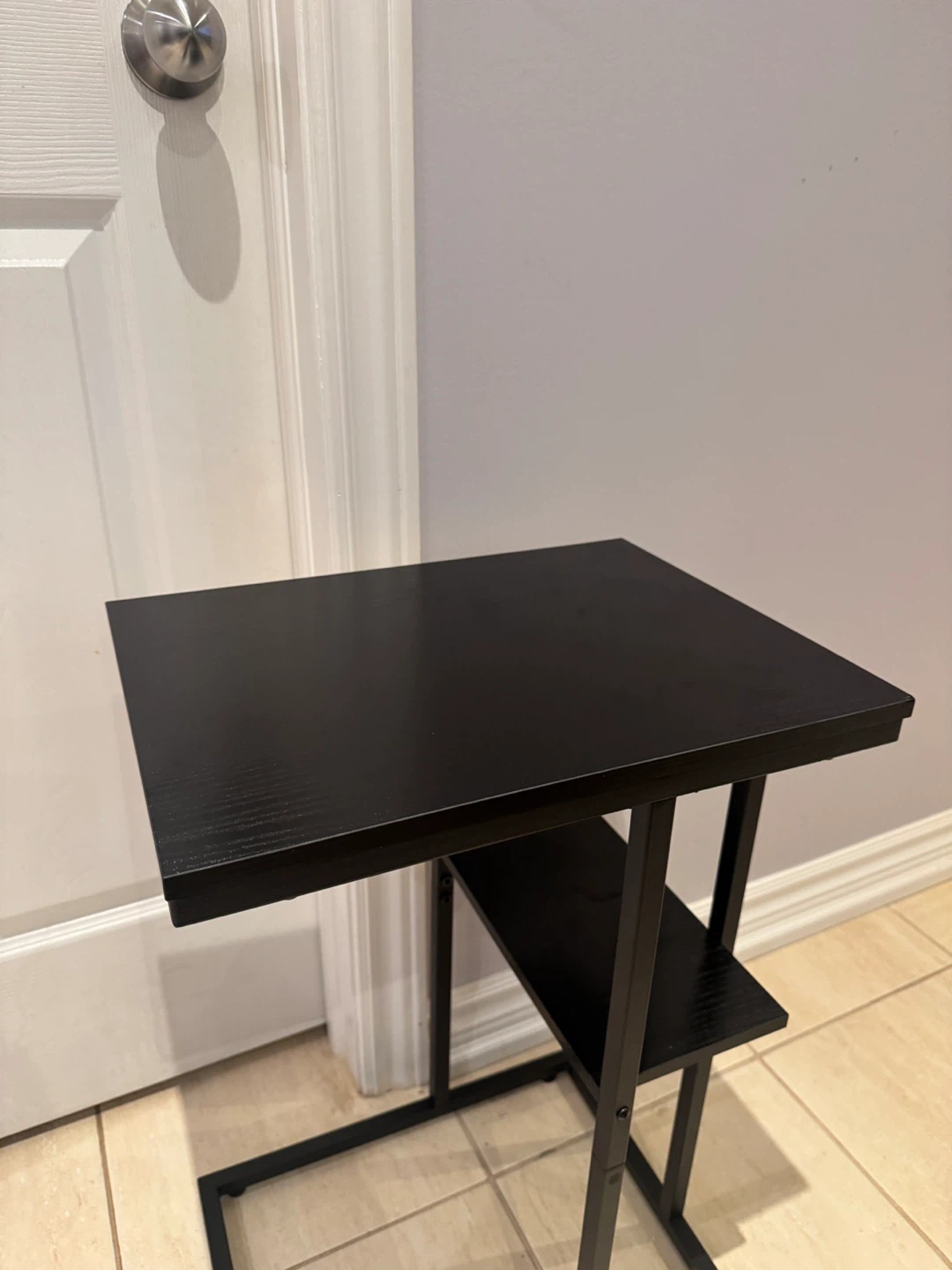 Black C-Shape Side Table with Shelf - photo 2
