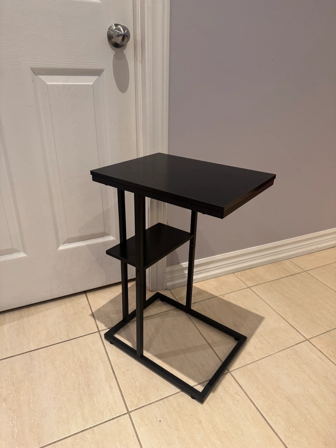 Black C-Shape Side Table with Shelf - photo 3