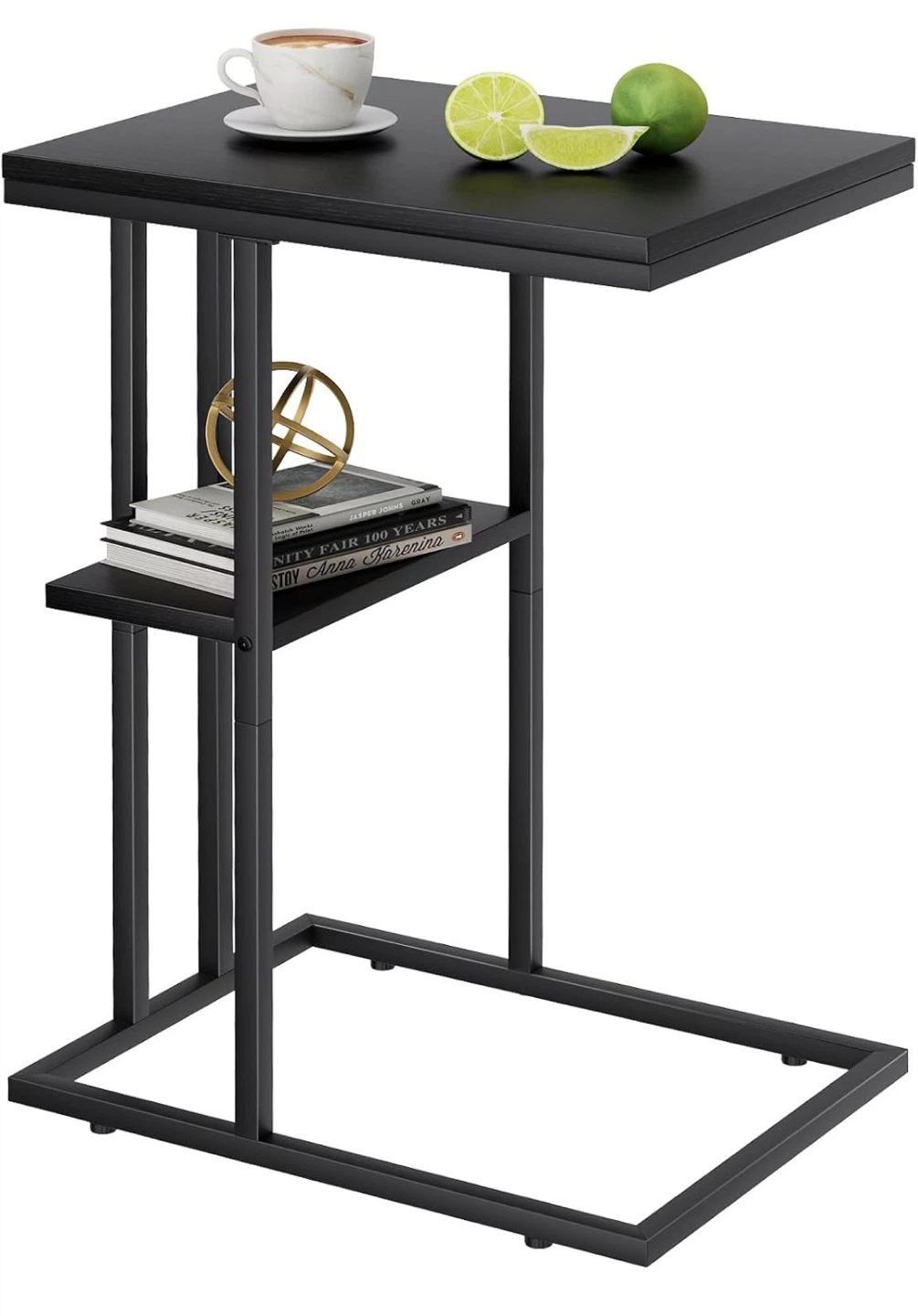 Black C-Shape Side Table with Shelf - photo 5