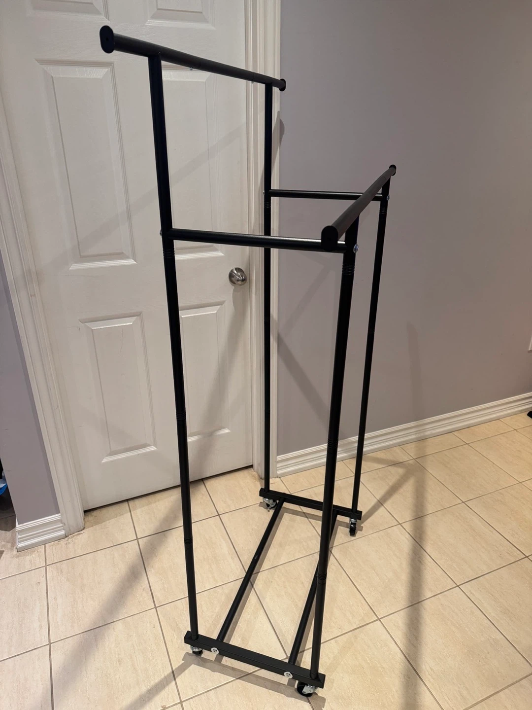Black Metal Double Garment Rack with Wheels - photo 2