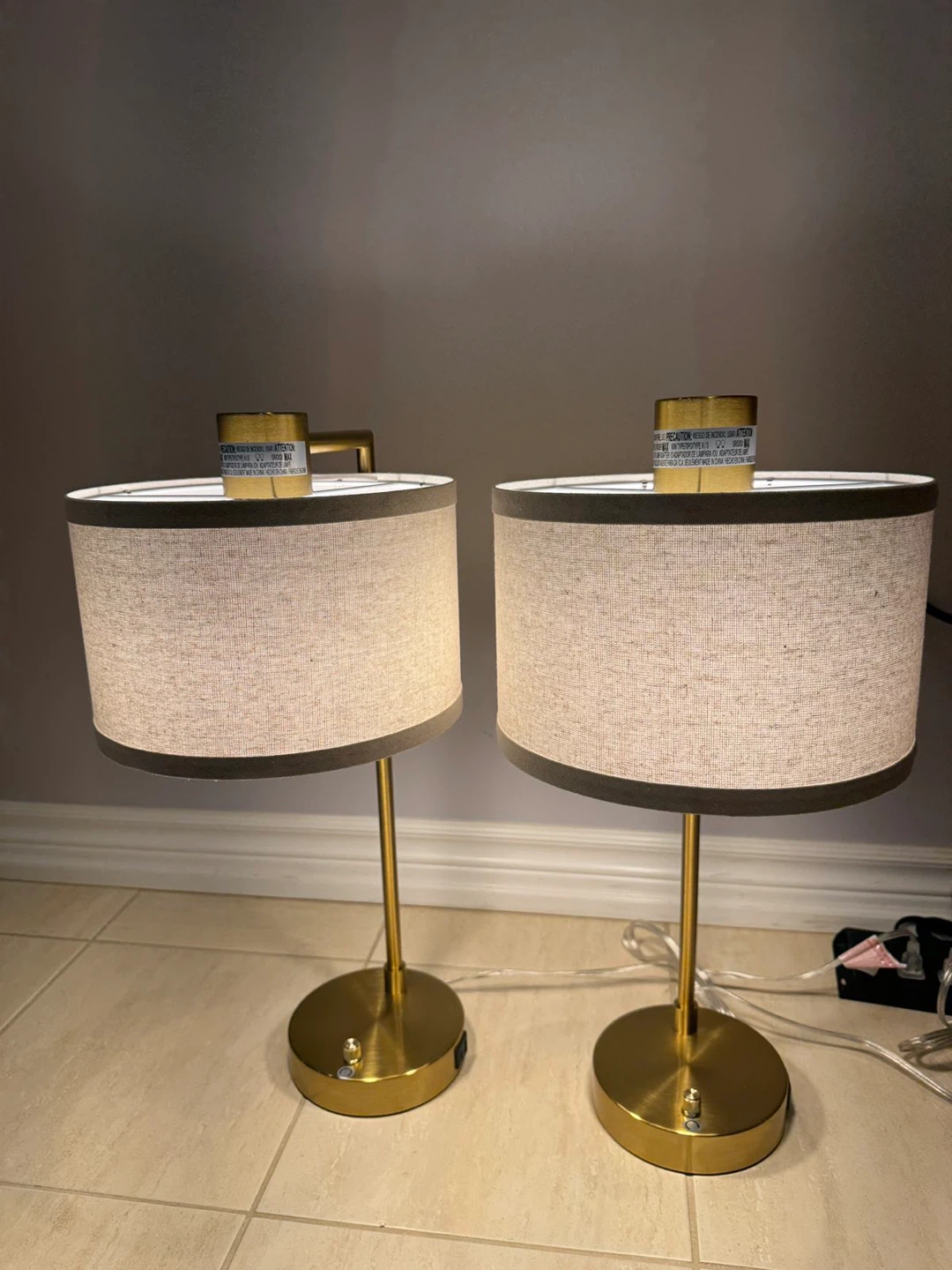 Pair of Gold Desk Lamps with USB Ports - photo 5
