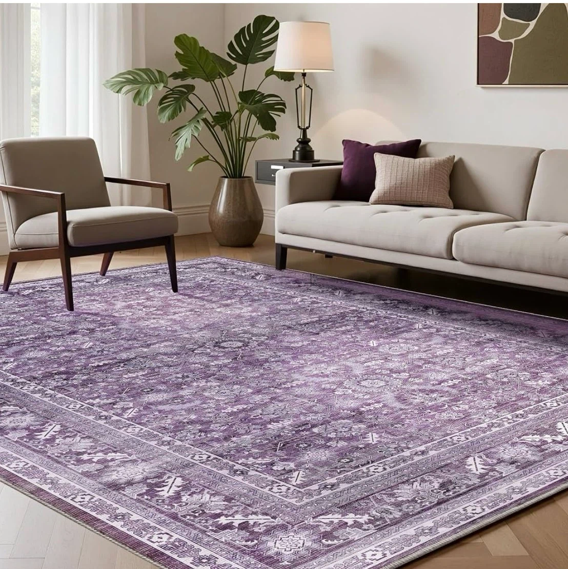 Oppodream Vintage Rug - Purple Distressed Area Rug 10x14 ft