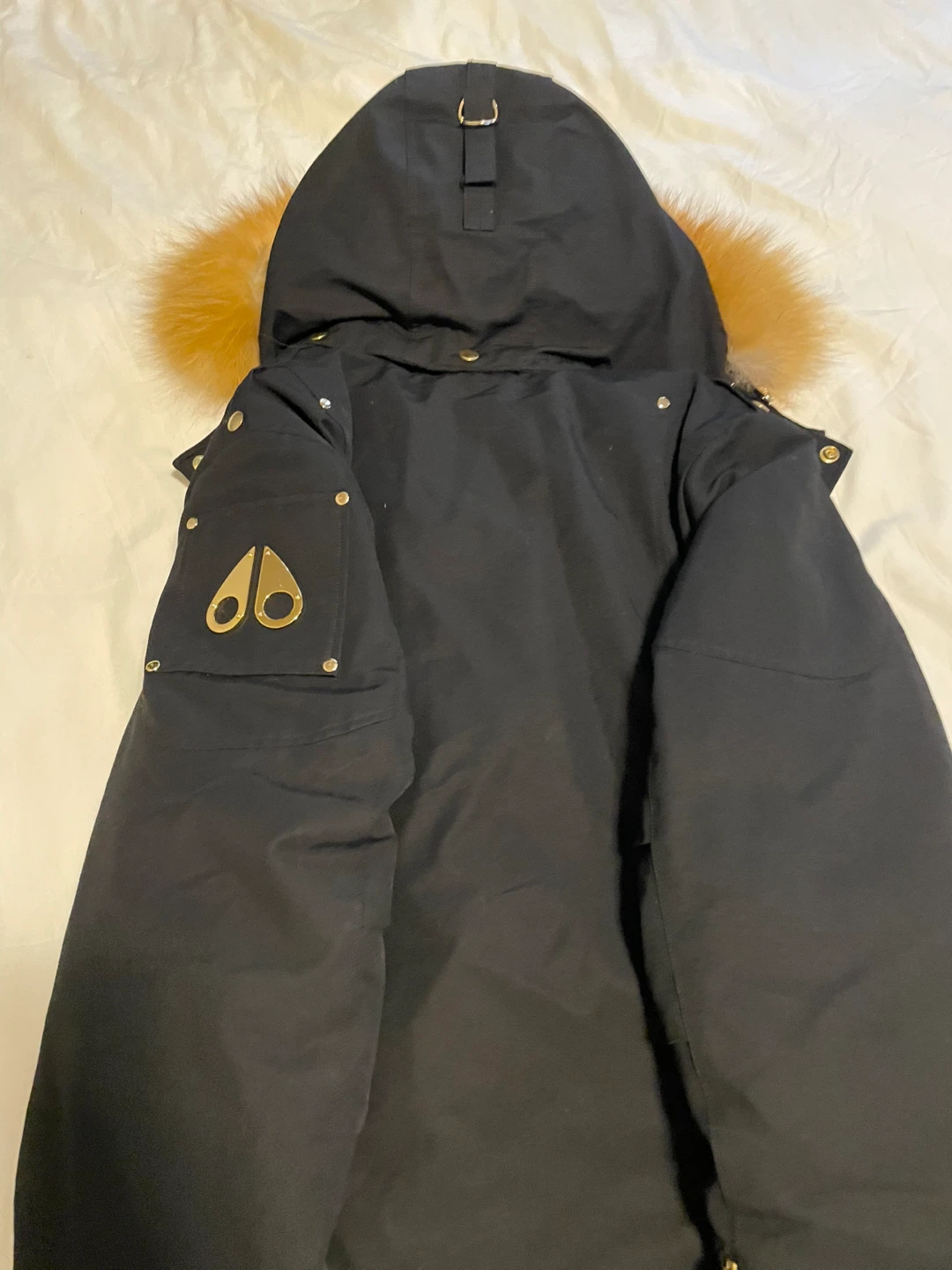 Moose Knuckles Black Down Parka with Fur Trim