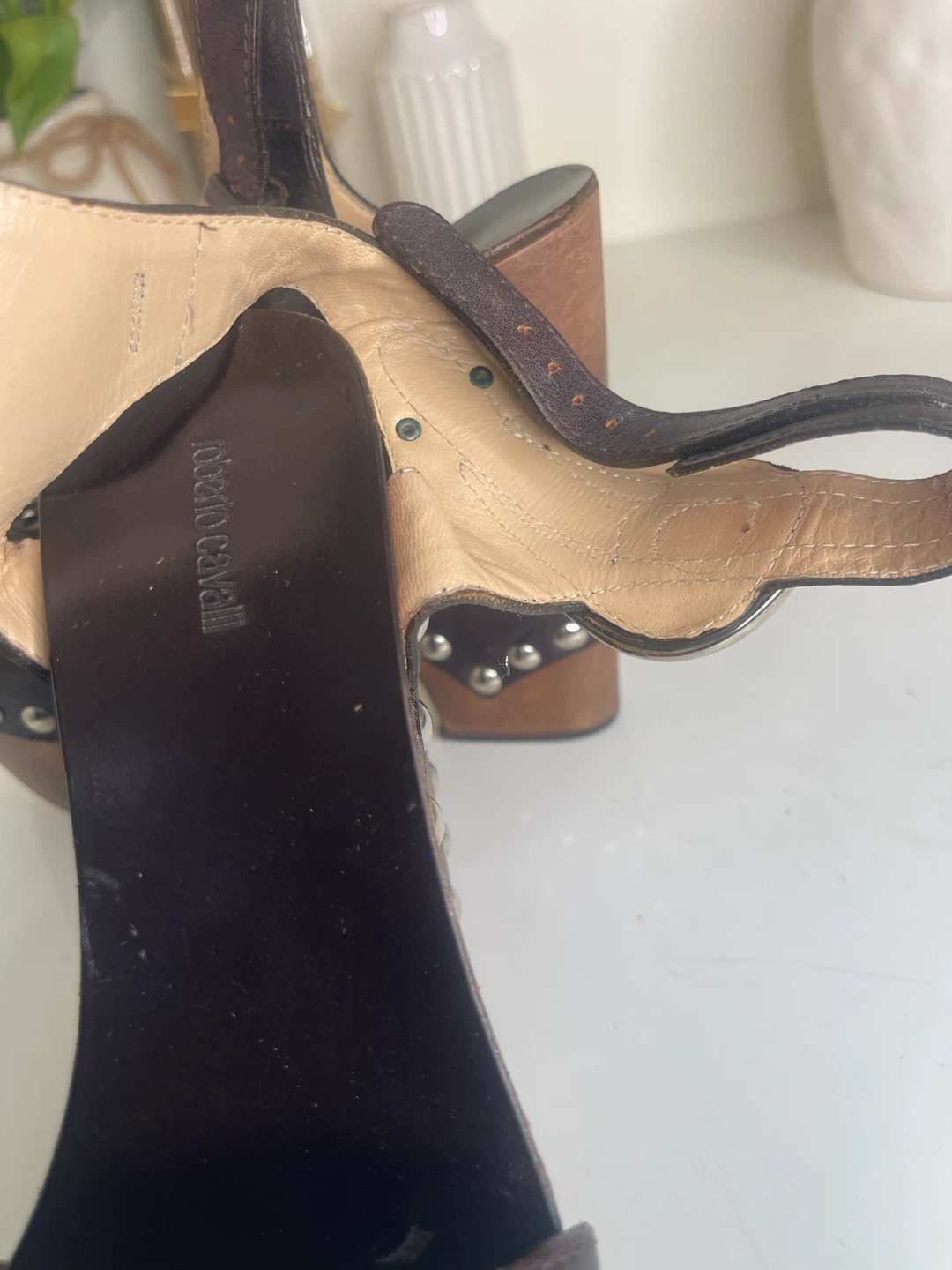 Roberto Cavalli Wooden Platform Sandals Size 36 - photo 2