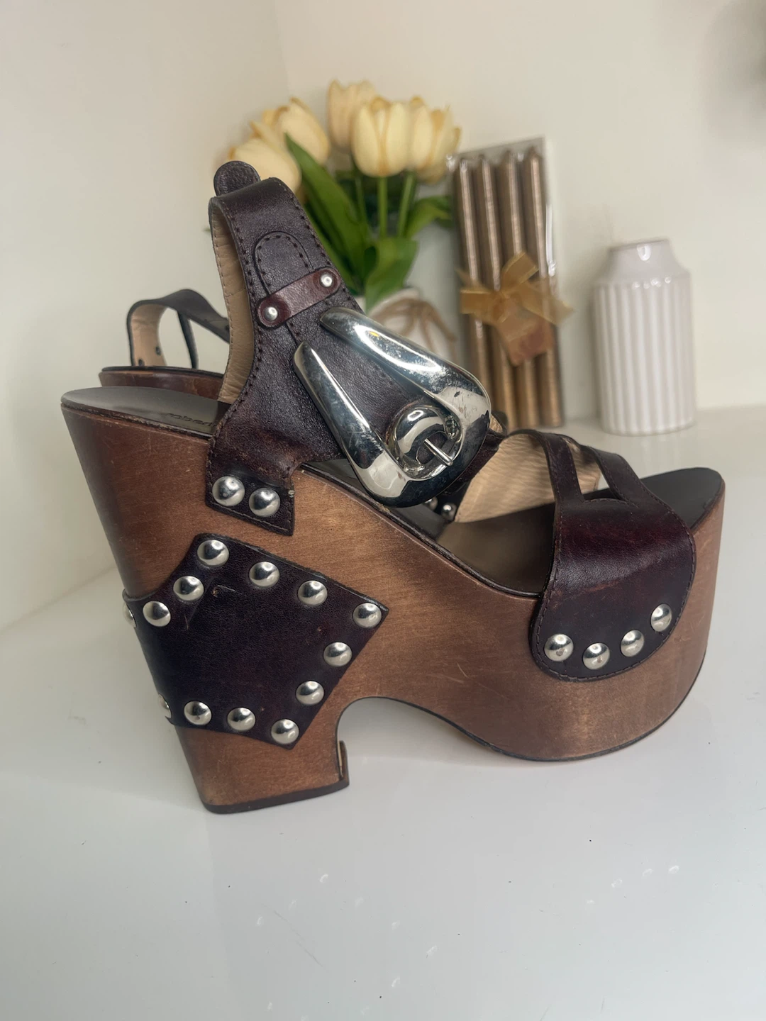 Roberto Cavalli Wooden Platform Sandals Size 36 - photo 3