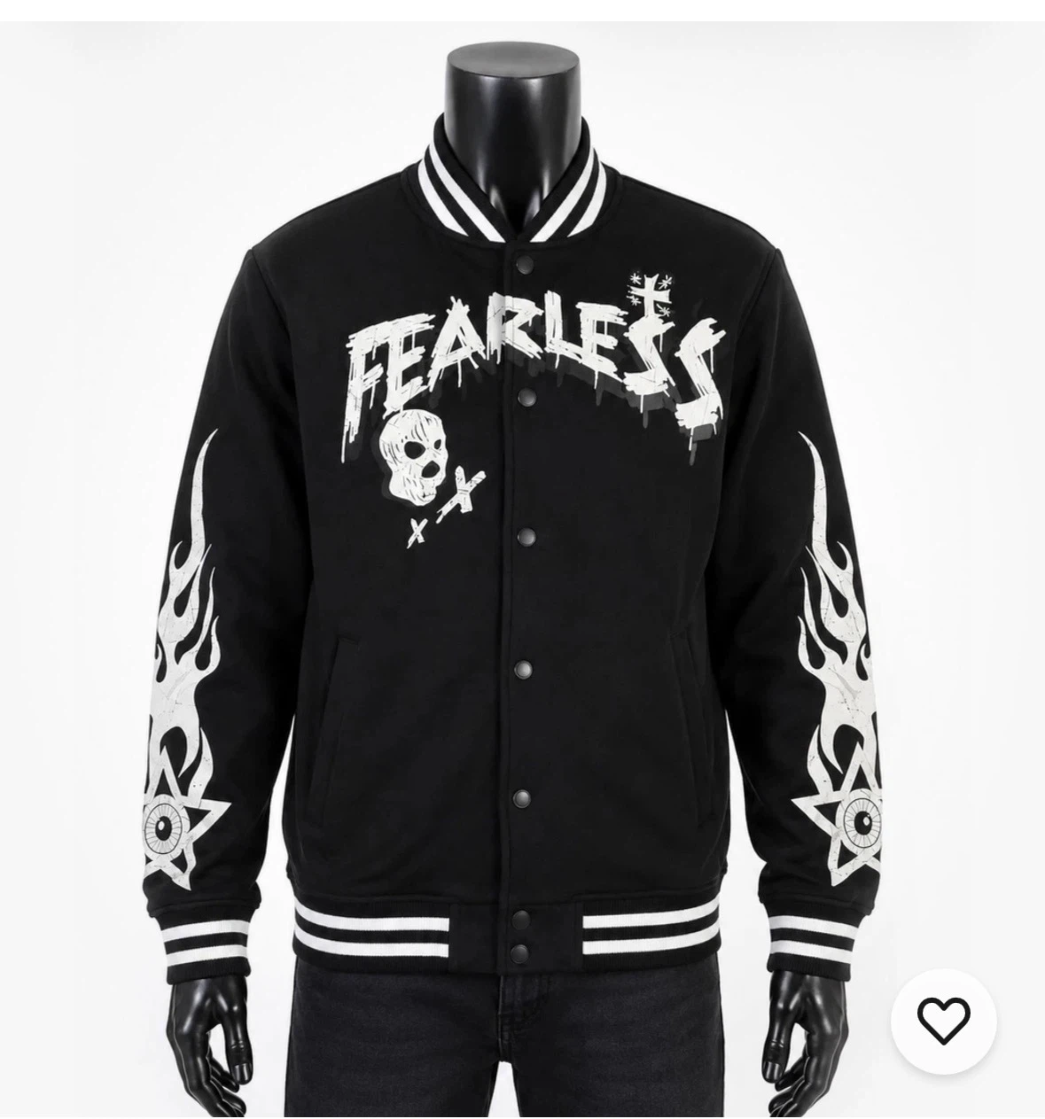Rebel Mind Fearless Varsity Jacket with Skull Graphic