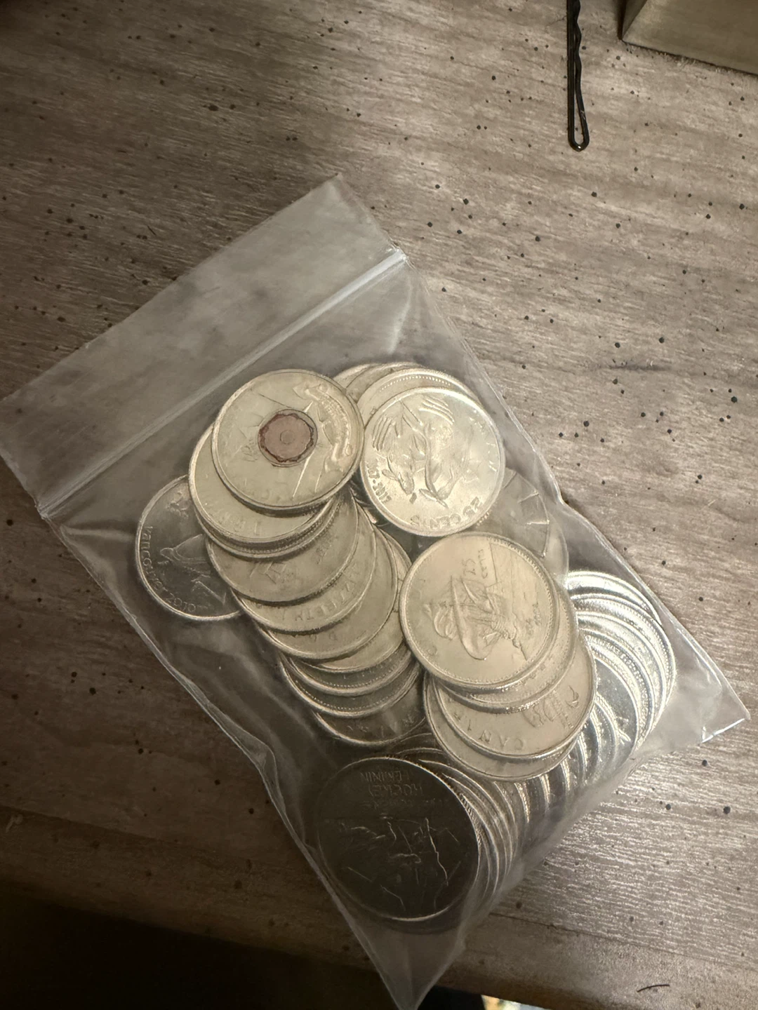 Bag of Canadian 25 Cent Coins