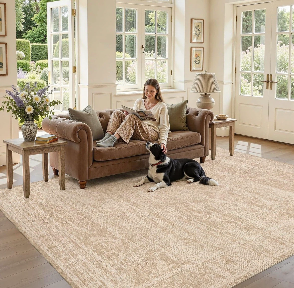 Area Rug with Damask Pattern 10x12 ft