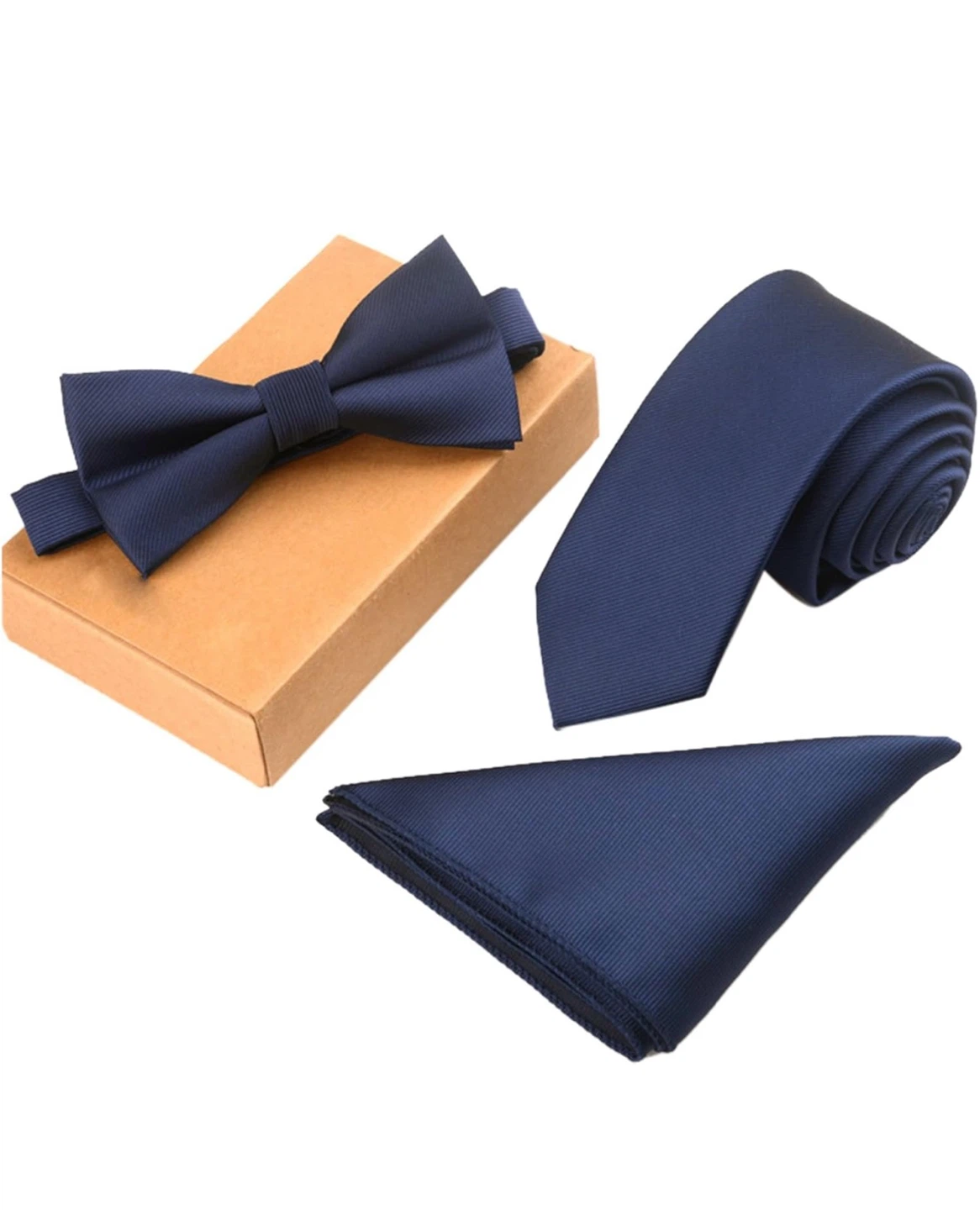 Men’s neck and bow tie set with pocket square, navy - photo 4