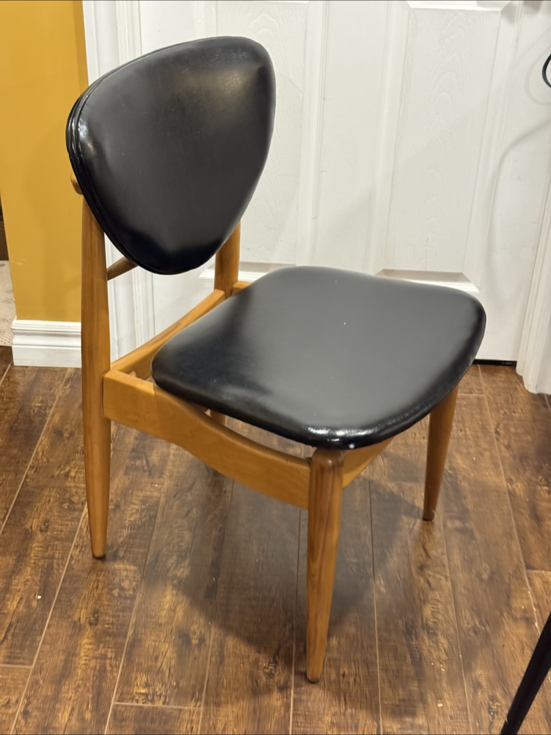 Mid-Century Modern Dining Chair - Black Vinyl & Wood - photo 2