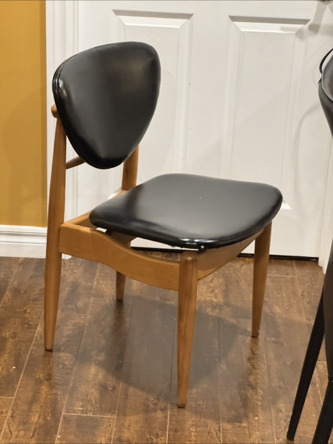 Mid-Century Modern Dining Chair - Black Vinyl & Wood