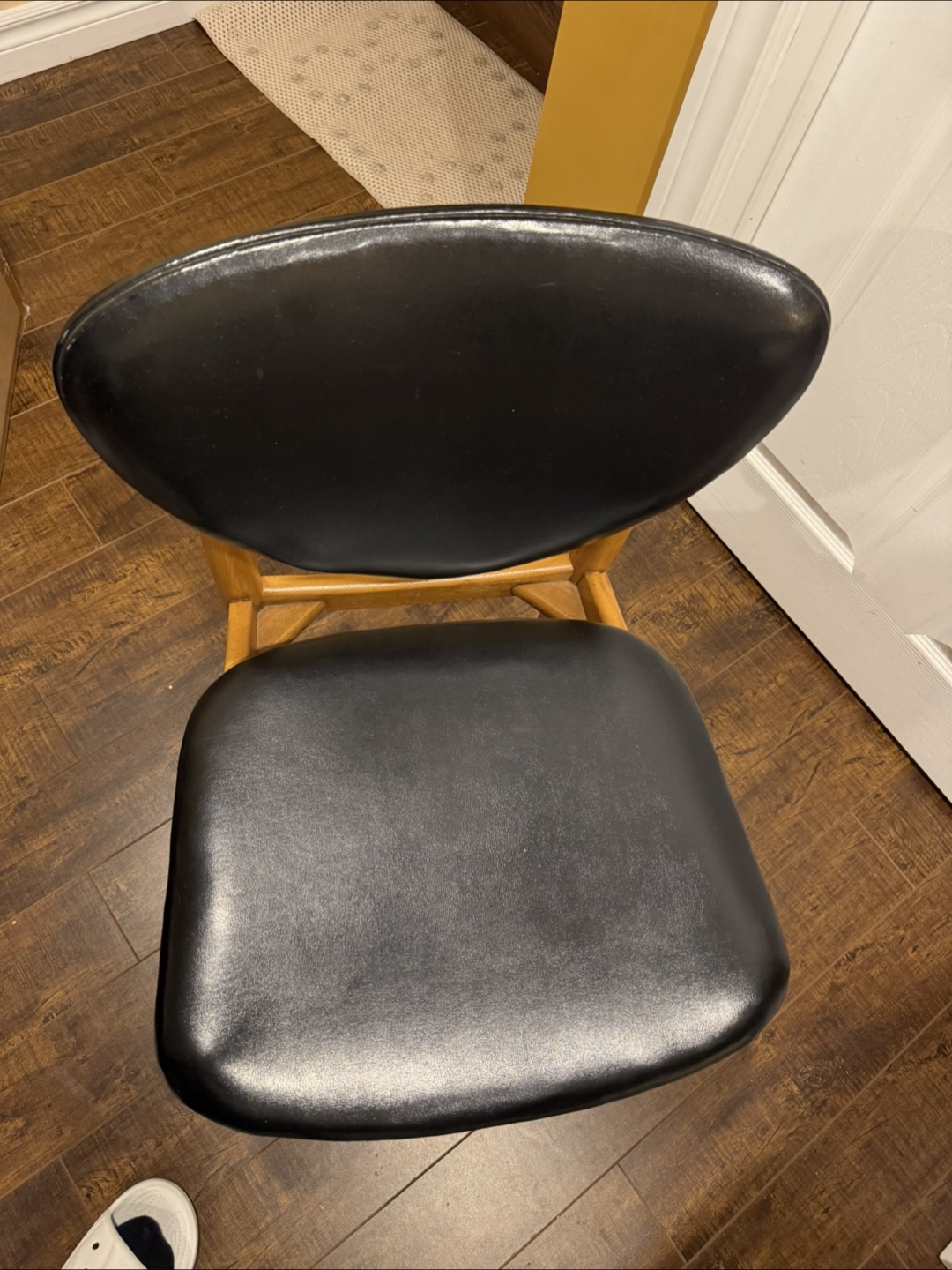 Mid-Century Modern Dining Chair - Black Vinyl & Wood - photo 3