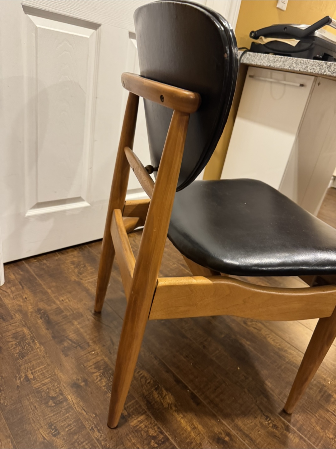 Mid-Century Modern Dining Chair - Black Vinyl & Wood - photo 4
