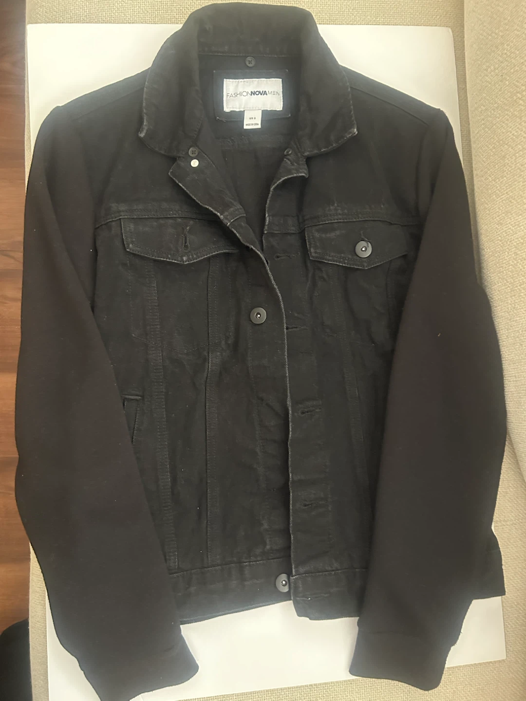 Fashion Nova Men Black Denim Jacket Size S