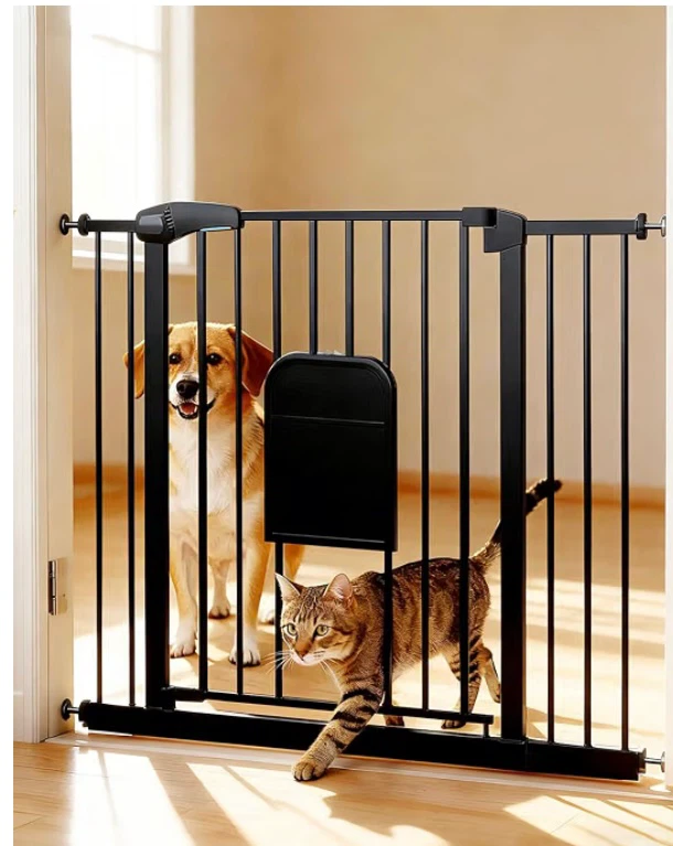 Black Metal Pet Gate with Small Door