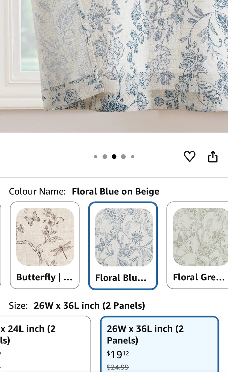 Floral Blue on Beige Kitchen Curtains - 26" W x 36" L - photo 2