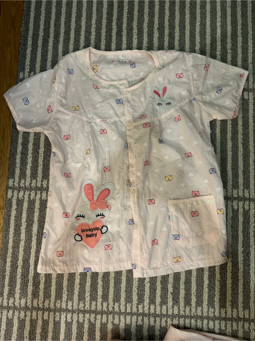 Pink Pajama Set with Bunny Appliqués