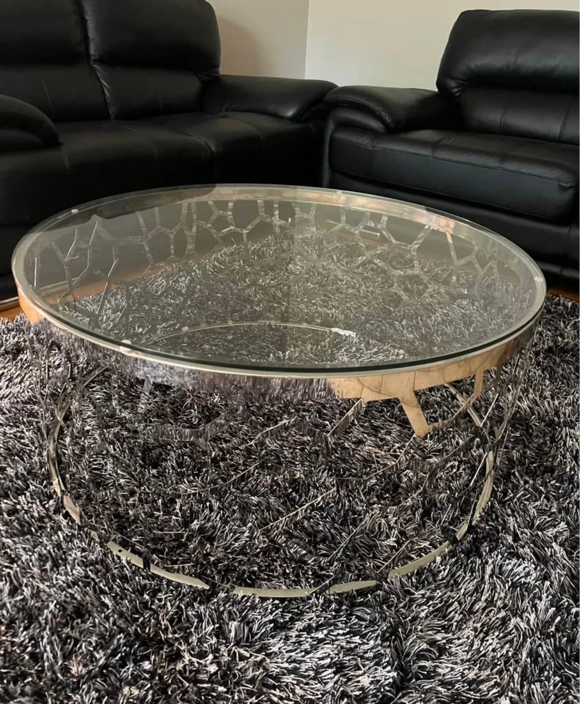 Round Glass Top Coffee Table with Metal Base