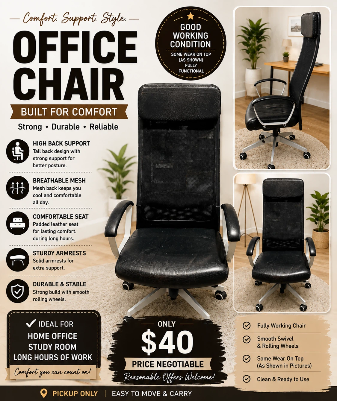 Black Office Chair - Good Working Condition