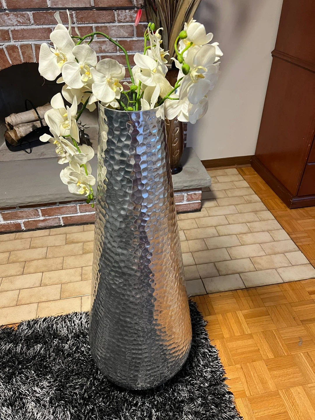 Tall Hammered Silver Vase