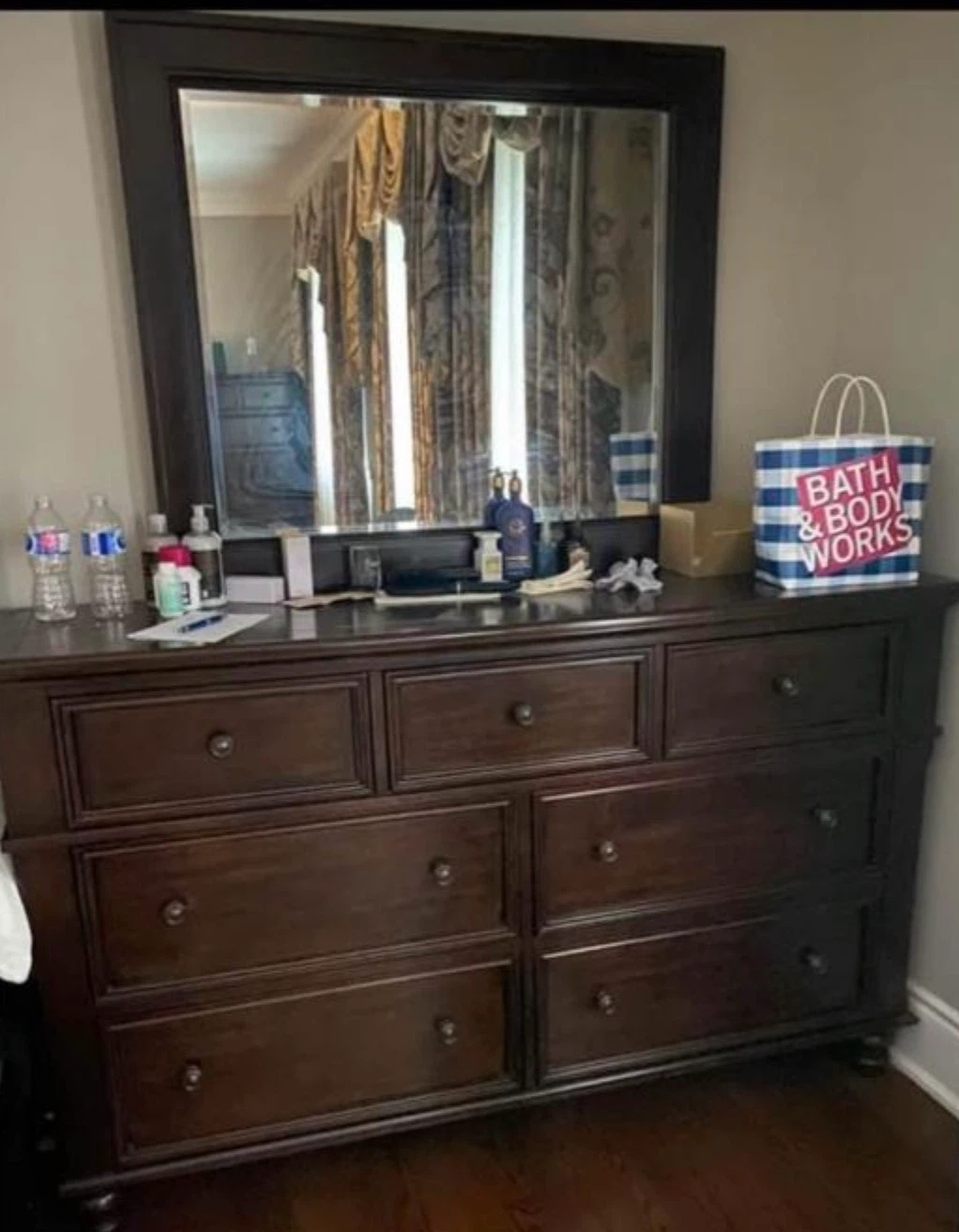 Dark Brown Wooden Dresser with Mirror