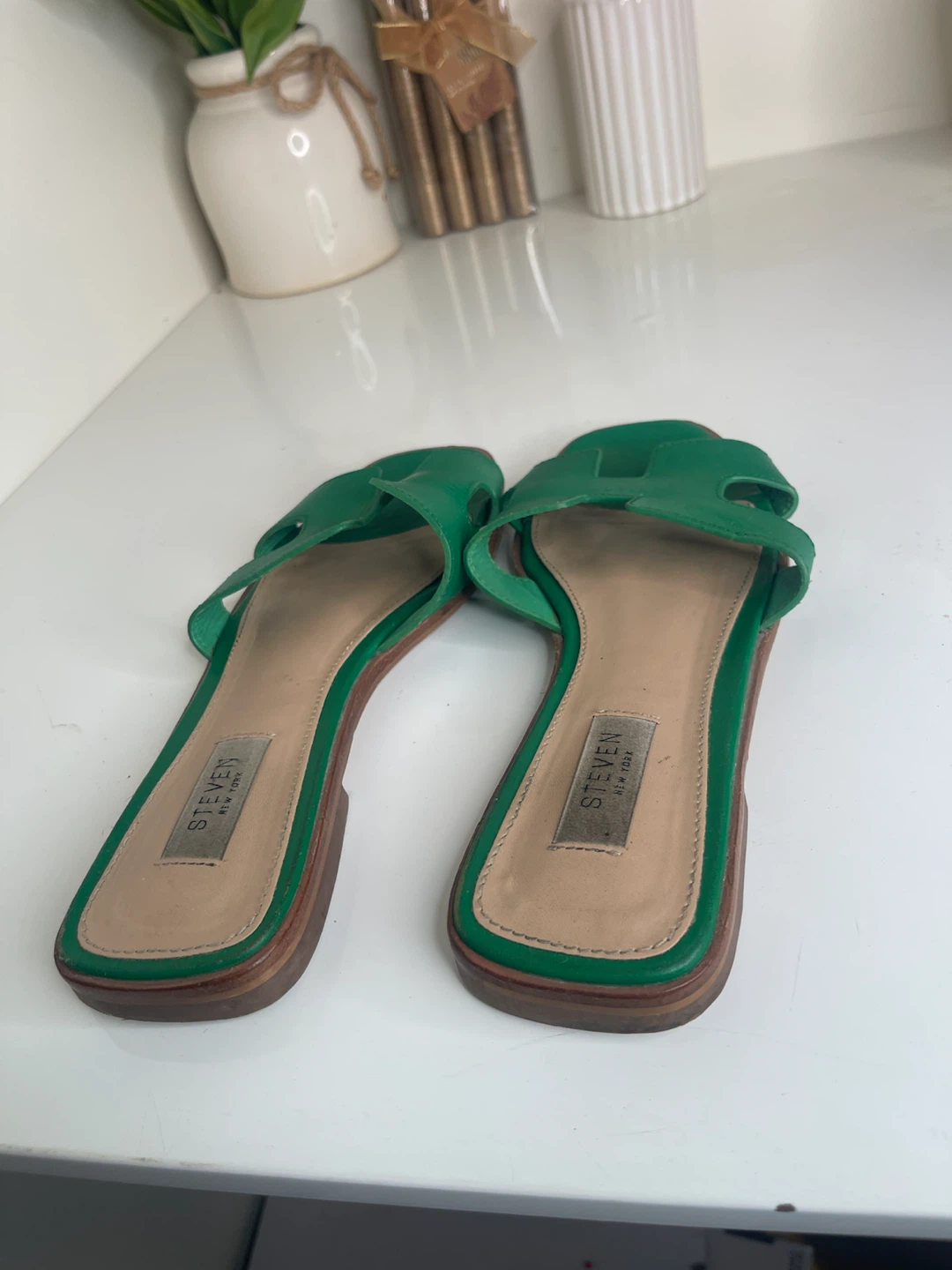 Steven New York Women's Green Slides Sandals