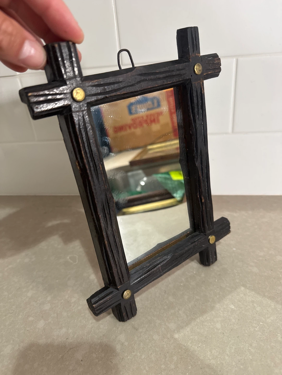 Vintage Rustic Wood Small Mirror
