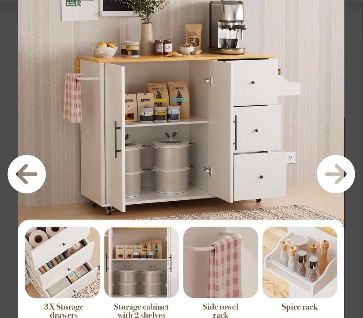 White Mobile Kitchen Island with Wooden Top - photo 3