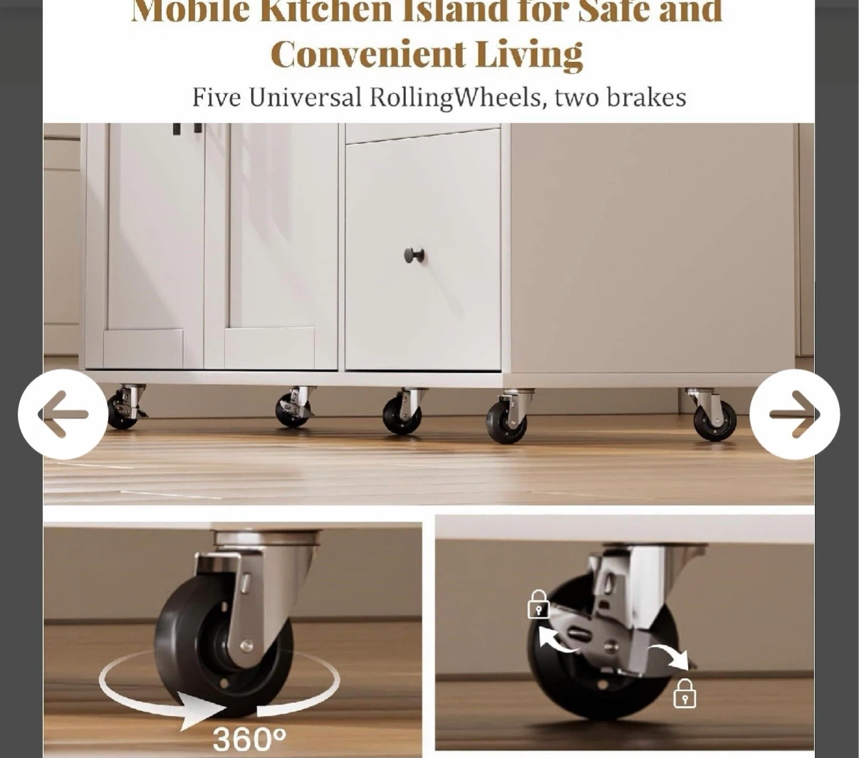White Mobile Kitchen Island with Wooden Top - photo 4