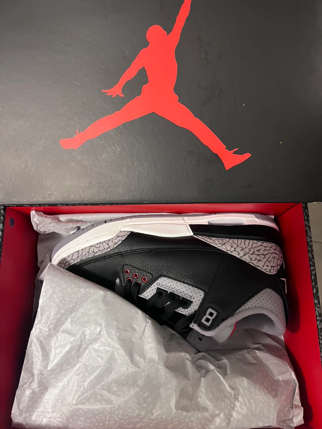 Air Jordan 3 Retro (GS) Black Fire Red Cement Grey Size 7Y