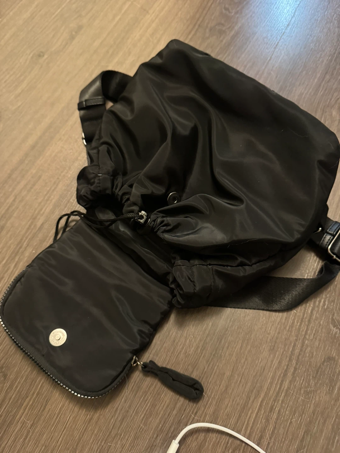 Black Drawstring Bag with Pouch