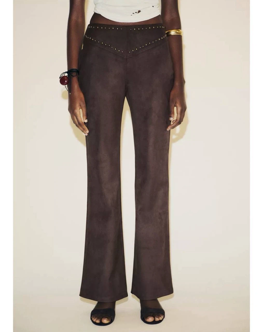 Dark brown studded flared pants Zara, size L