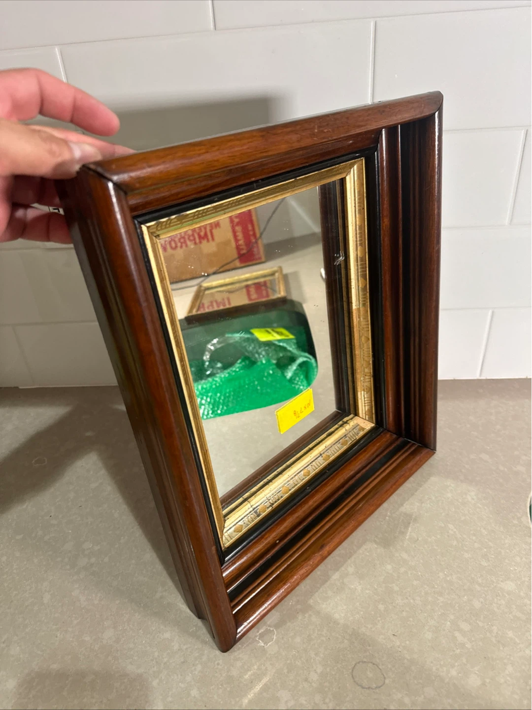 Antique Mahogany Shadow Box Frame With Mirror