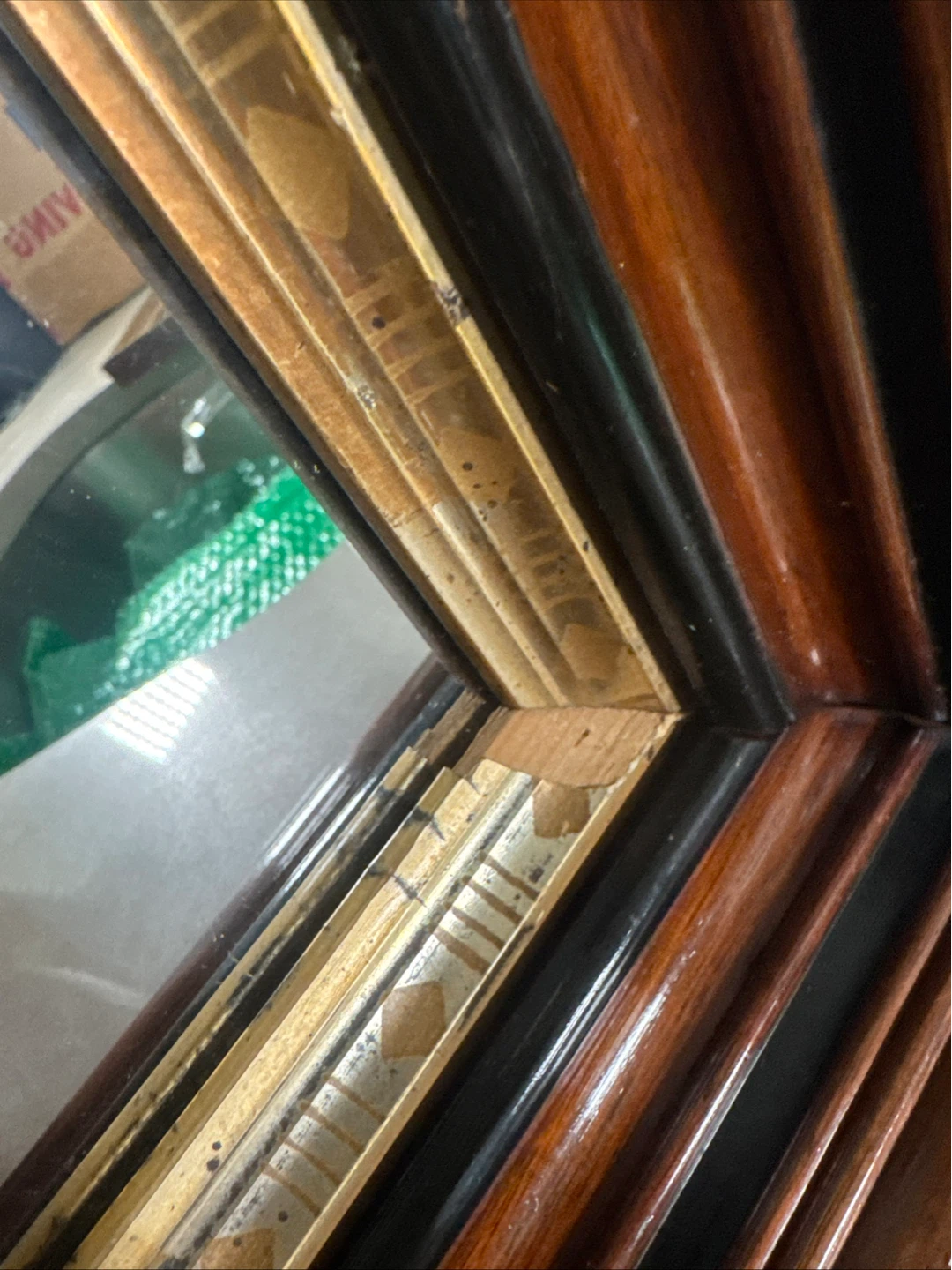 Antique Mahogany Shadow Box Frame With Mirror - photo 3