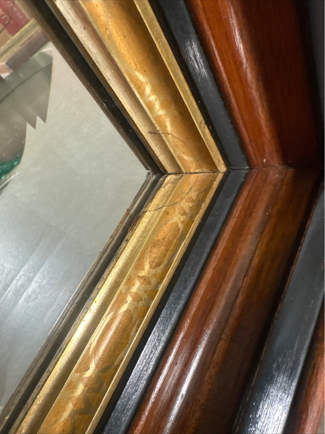 Antique Mahogany Shadow Box Frame With Mirror - photo 4