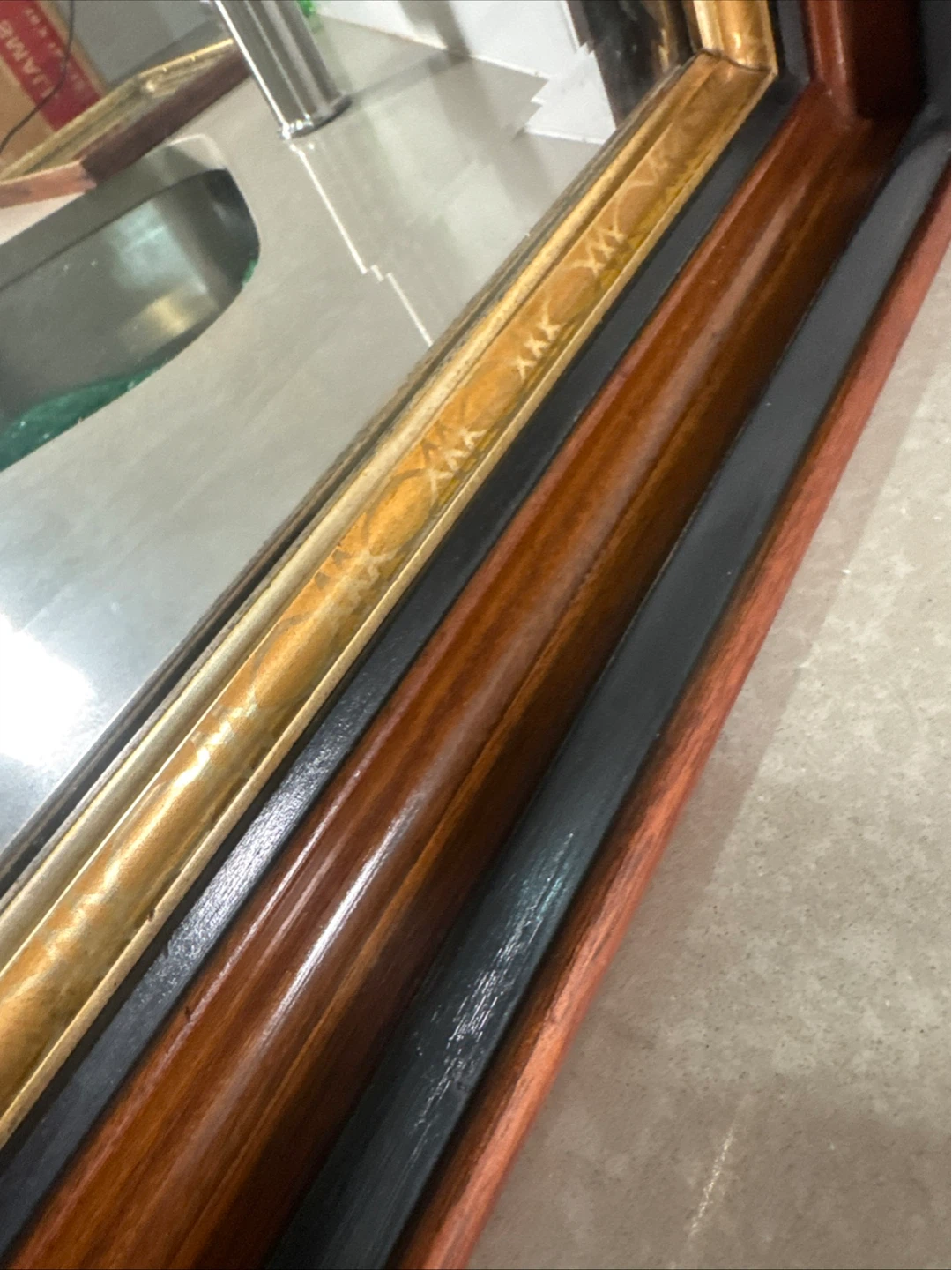 Antique Mahogany Shadow Box Frame With Mirror - photo 3